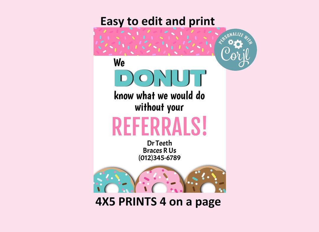 Personalized Donut Referral Gift Tags, PRINTABLE Business Marketing