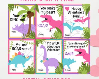 DINOSAUR Valentines Day Cards, Valentines Cards for Kids Classroom, PRINTABLE Valentine's Day Cards, Kid Valentines, Boys Valentines, Friend