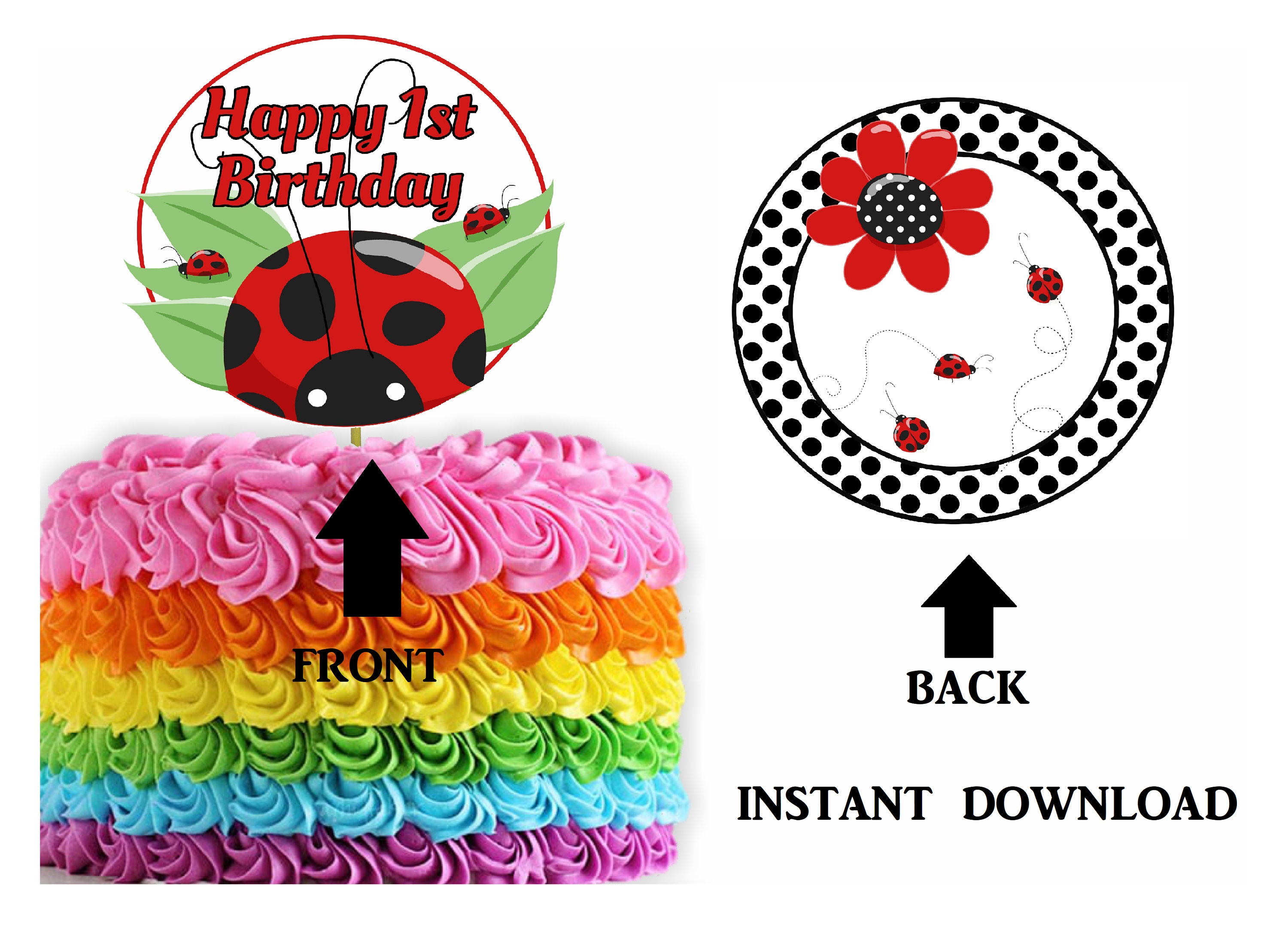 Printable Ladybug Cake Topper First Birthday Decorations | Etsy