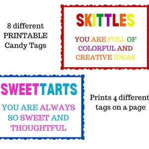 Printable Candy Tags, Sweet Awards for Work Church and School, Gift Tags for Friends and Neighbors, Sweet Rewards, Thank You Certificate