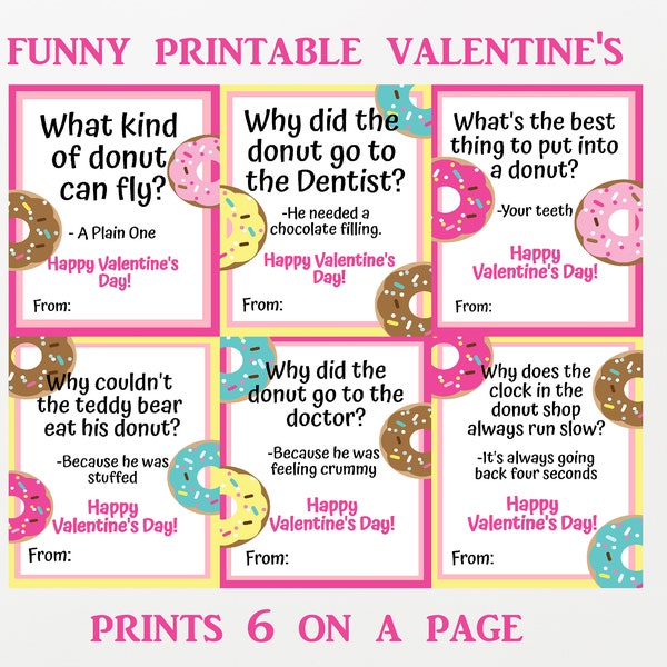 Funny Donut Valentines Day Cards, Valentines Cards for Kids Classroom, PRINTABLE Valentine's Day Cards, Kid Valentines, Friend Valentine