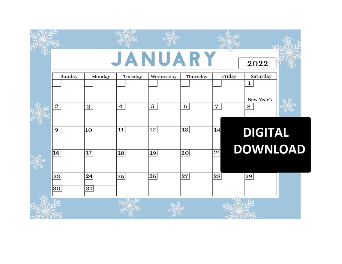 printable calendar printable kids calendar january 2022 etsy