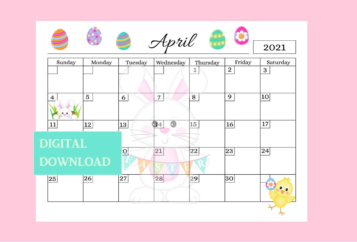 PRINTABLE Calendar Printable Kids Calendar April 2021 | Etsy