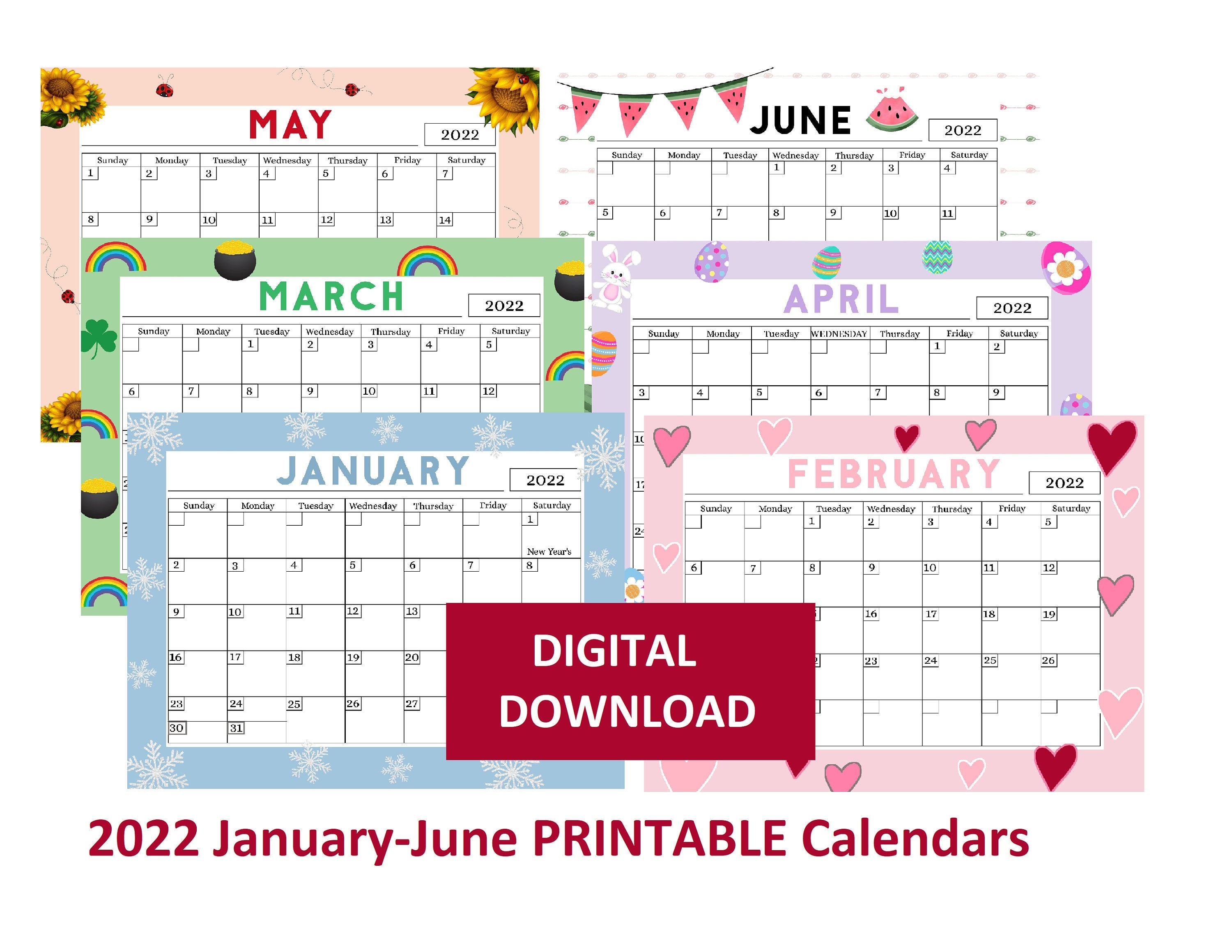 printable monthly calendars 2022 school calendar printable etsy