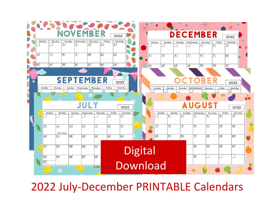 PRINTABLE Monthly Calendars 2022 School Calendar Printable Etsy