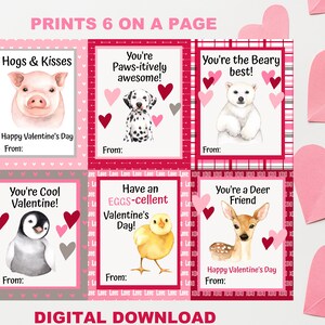 Cartes de la Saint-Valentin animaux mignons, cartes de la Saint-Valentin pour la salle de classe des enfants, cartes de la Saint-Valentin imprimables, Saint-Valentin fille, professeur, ami