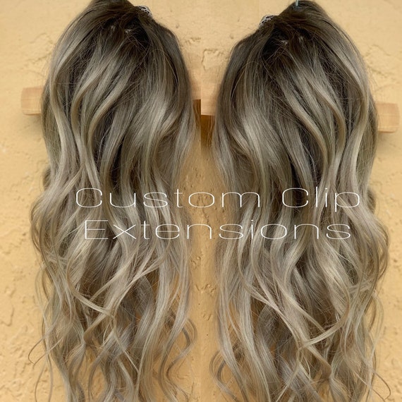 Ice Blonde Balayage Clip In Hair Extensions Blonde Weft Ash Etsy
