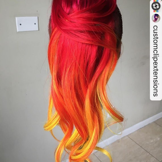 Fire Red Balayage Clip In Hair Extensions Red Weave Fire Etsy