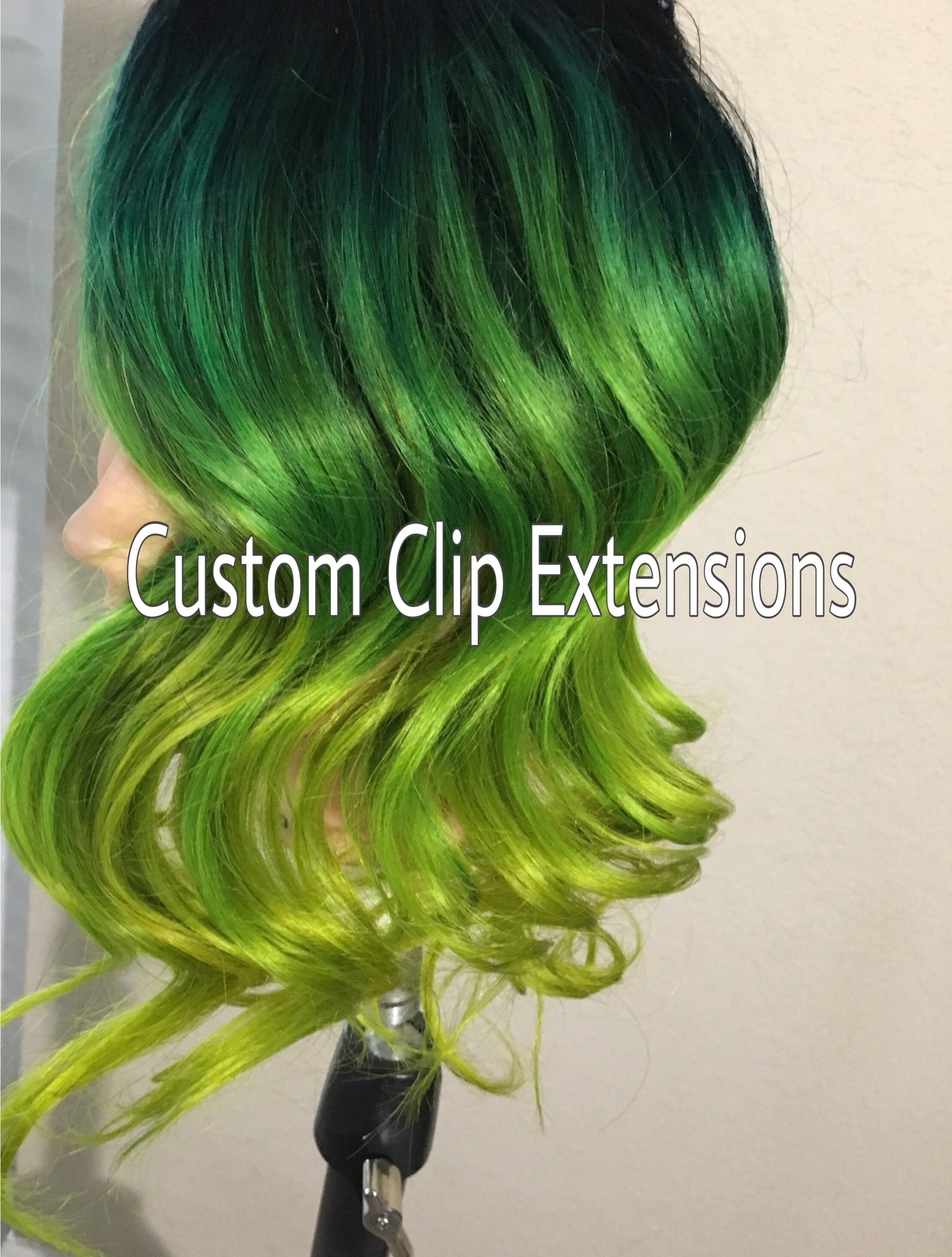 Green and Yellow Custom Clip in Hair Extensions Green | Etsy
