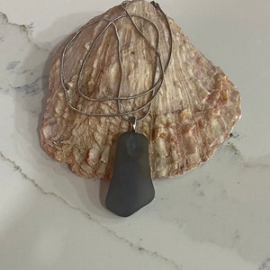 Grey Sea Glass with Silver Bail