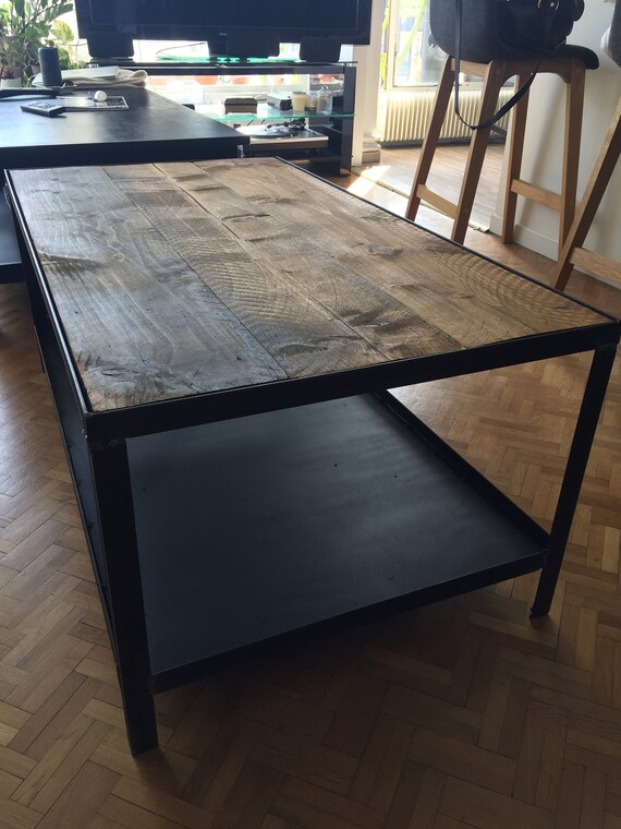 Table Steel And Raw Wood Etsy