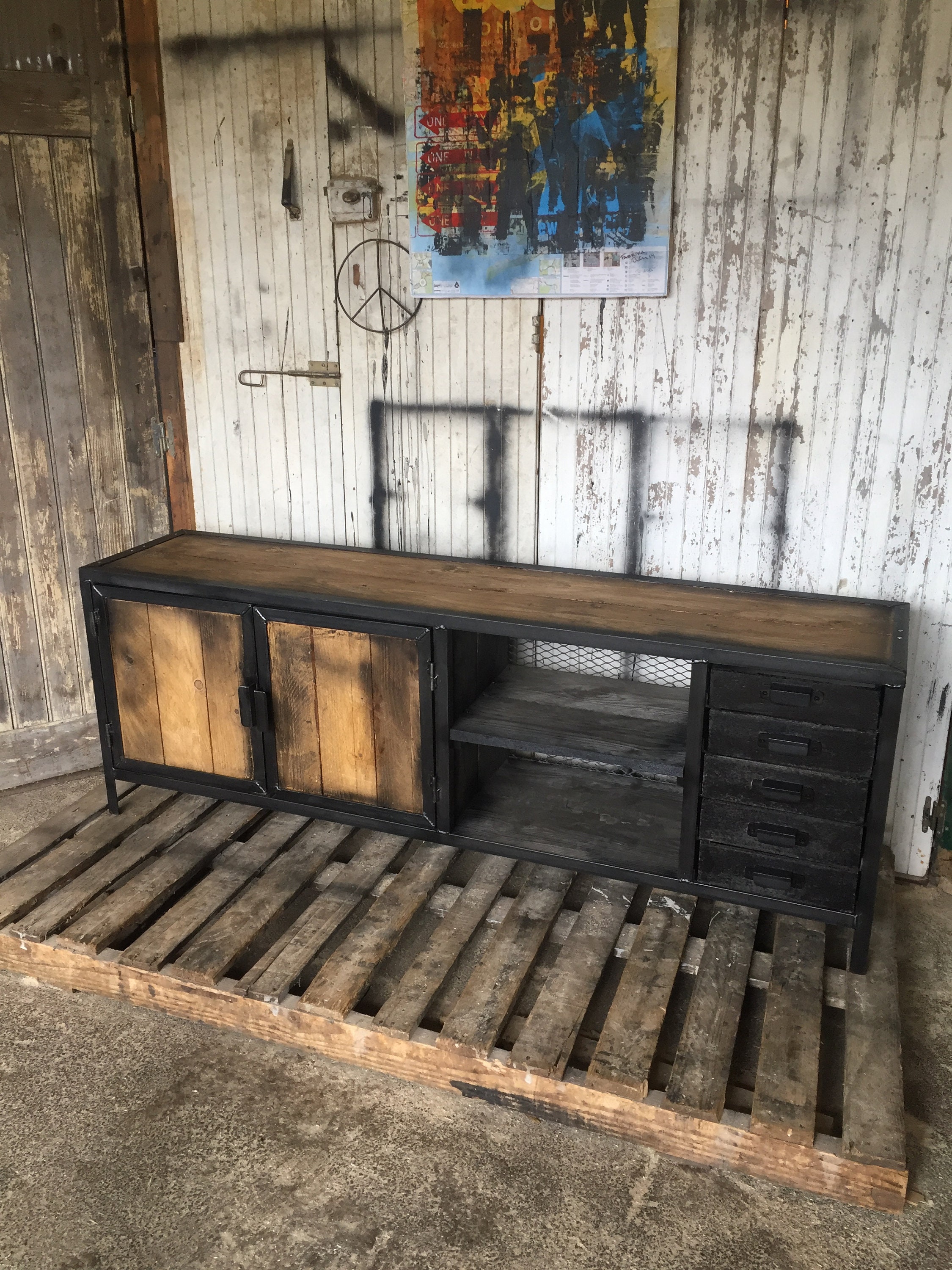 Meuble de Tv Enfilade Tiroirs Noir