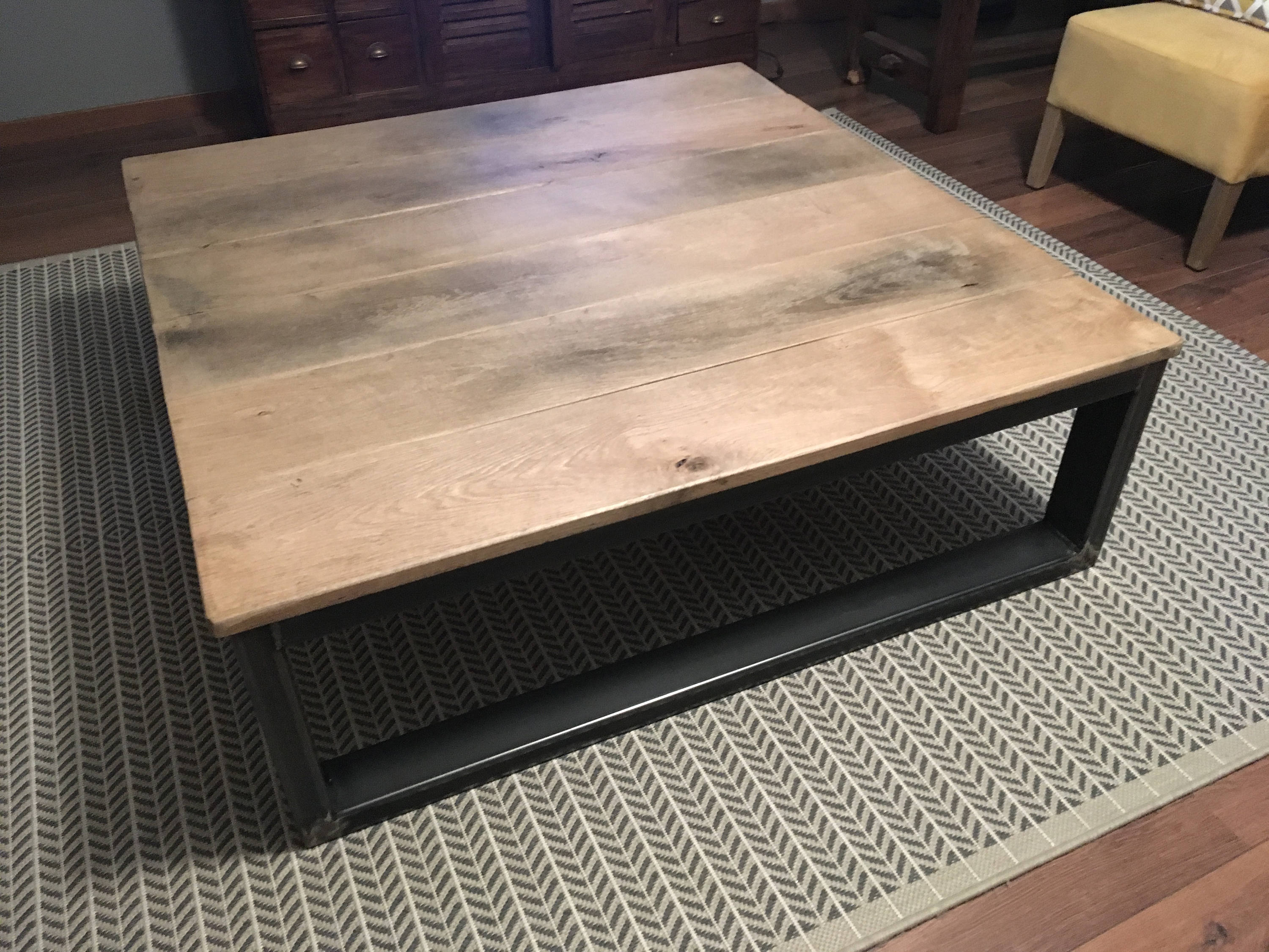 Meuble Industriel Grande Table Basse Plateau Chêne