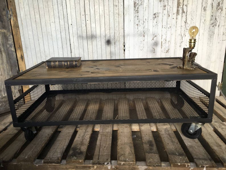 Grande Table basse industrielle en acier et bois brut Etsy France