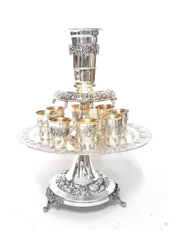 925 Sterling Silver Judaica Kiddush Wine Fountain Cups Goblet Etsy