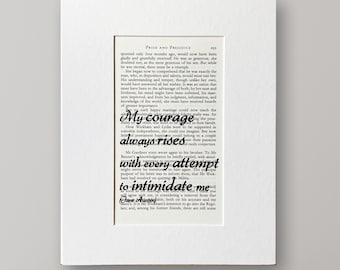 Jane Austen Vintage Literary Print - Antique Book Print - Romantic Wall Art - Jane Austen Pride and Prejudice Quote - Quirky Art Gift