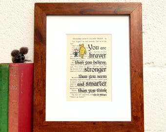 Inspirational Winnie the Pooh Vintage Book Print, A A Milne Quote Print, Vintage Childrens Room Decor, Best Friend Gift, Son Gift