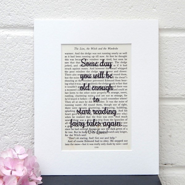 C S Lewis Book Page Quote, The Lion The Witch and The Wardrobe Vintage Print, Literary Gift, Fairy Tale Quote