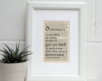 Winston Churchill Quote Print on Vintage Book Page