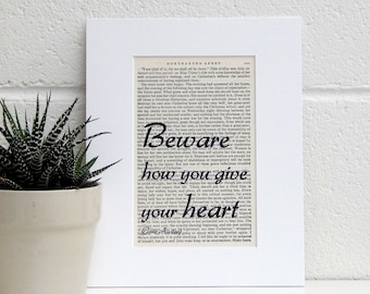 Jane Austen Quote Print, Northanger Abbey Book Page Print, Vintage Literary Gift, Romantic Quote, Best Friend Gift