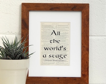 As You Like It Quote Book Page Print, William Shakespeare Famous Actor Quote Print, Vintage Dramatic Wall Art