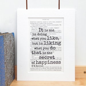 vintage Peter Pan Quote Book Page Print, Littérature classique pour enfants, Véritable Page de livre Impression, Décor de chambre d’enfant, Décor littéraire