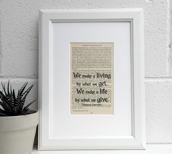 Vintage Winston Churchill Book Page Quote Print, History Buff Gift, World War 2 Book Page, Literary Print, Office Decor, Inspirational Quote