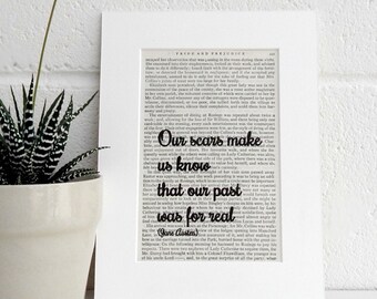 Jane Austen Pride and Prejudice Vintage Book Print, Book Quote Art Print, Literary Print, Book Lover Gift, Romantic Fiction Decor
