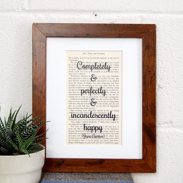 Jane Austen Pride and Prejudice Quote Print, Book Quote Print, Romantic Literary Print Decor, Unique Wedding Gift, Book Lover Gift