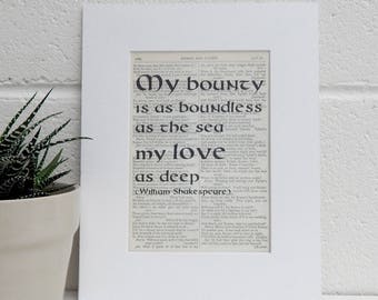 Shakespeare Book Quote Print, Romeo and Juliet, Literary Decor, Romantic Valentine Print, Book Lover Gift, Literary Print, Rose Quote