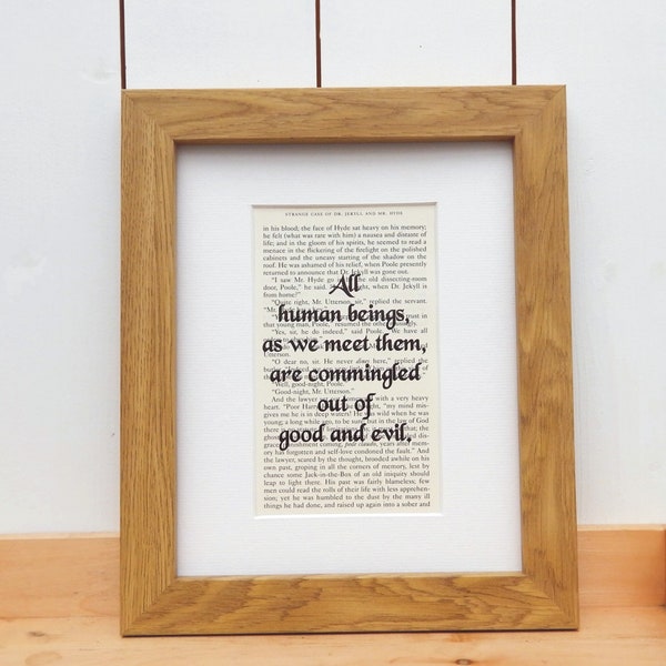 Gothic Novel Decor, Dr Jekyll and Mr Hyde, Vintage Real Book Page Wall Art, Robert Louis Stevenson Quote