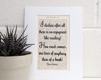 Jane Austen, Pride and Prejudice, Vintage Book Print, Literary Quote, Book Page Print, Book Lover Gift, Library Decor, Best Friend Gift