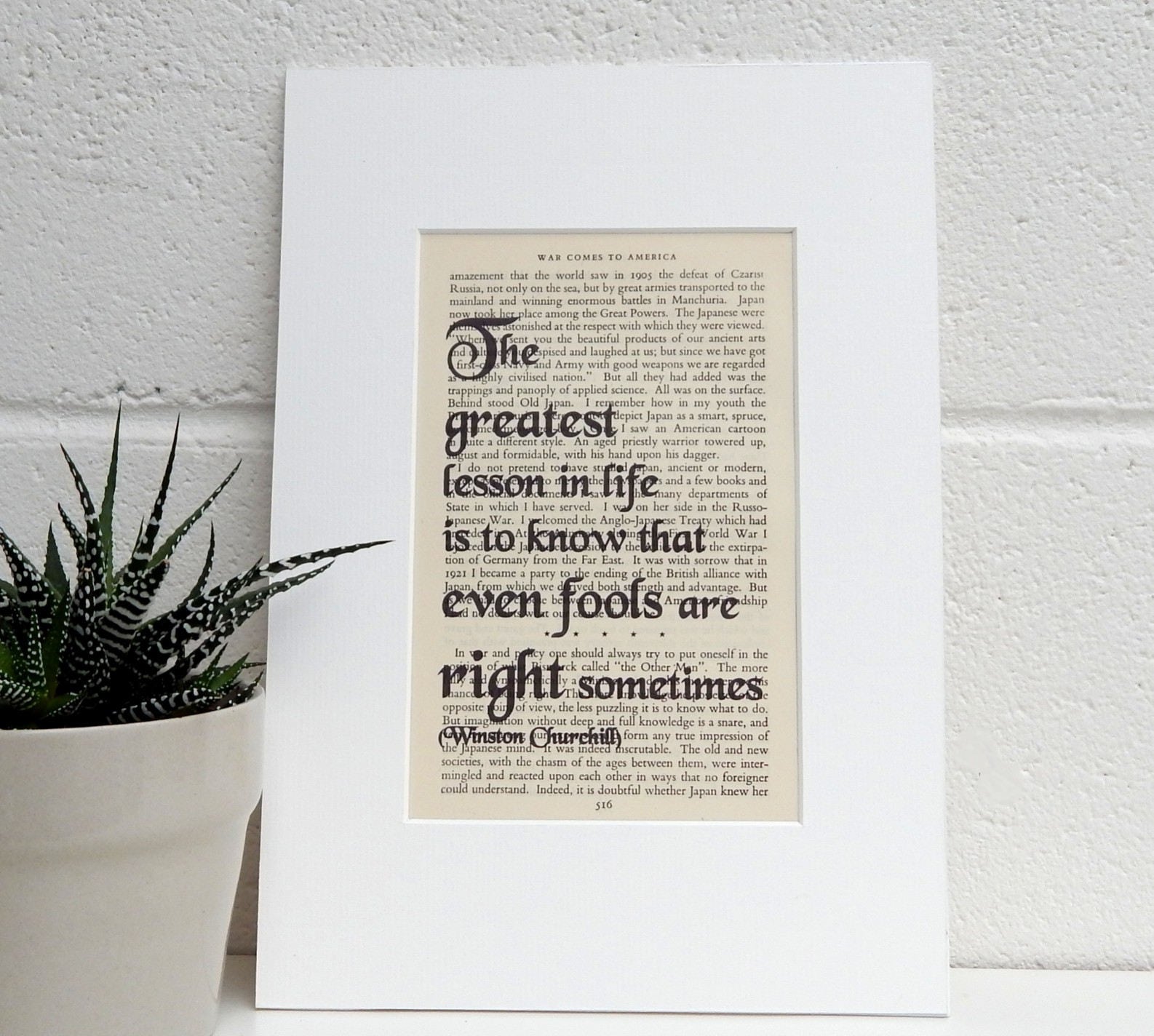 Vintage Book Page Quote Winston Churchill Literary Decor - Etsy UK
