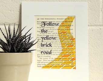 Yellow Brick Road, Wizard of Oz Vintage Book Page Print, Quirky Quote Print, Literary Print, New Home Decor, Dorothy and Toto Print