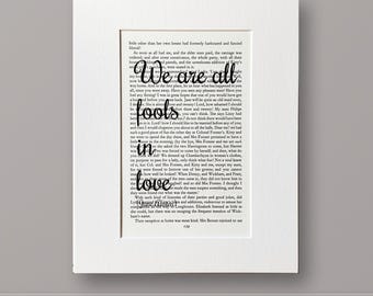 Jane Austen Vintage Literary Print - Antique Book Print - Romantic Wall Art - Jane Austen Pride and Prejudice Quote - Quirky Wall Art