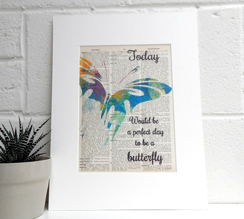 Vintage Book Print Butterfly Art Print Mounted Art Print Etsy UK
