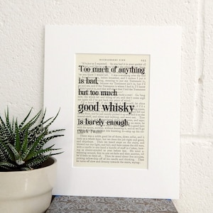 Witty Quote, Vintage Mark Twain Book Page Print, Huckleberry Finn Literature Gift, Literary Decor, Book Lover Gift, Whisky Drinker Gift