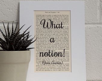 Vintage Literary Print - Antique Book Print - Funny Wall Art - Jane Austen Pride and Prejudice Quote - Book Lover Gift