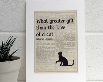 Antique Book Page Quote Print, Charles Dickens Quote, David Copperfield, Cat Lover Gift, Literary Decor, Animal Lover Gift, New Home Gift