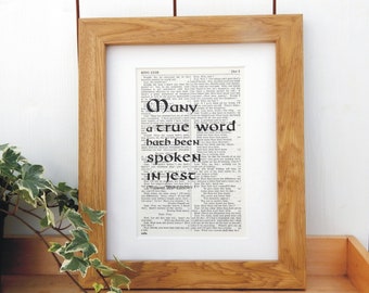 Shakespeare Book Quote Print, King Lear Quote, Literary Bedroom Decor, Book Lover Gift, Literary Print