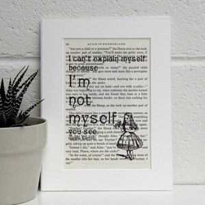 Quirky Lewis Carroll citation de Alice au pays des merveilles, livre Vintage Page devis impression, cadeau littéraire, Decor littéraire, livre cadeau d’amant