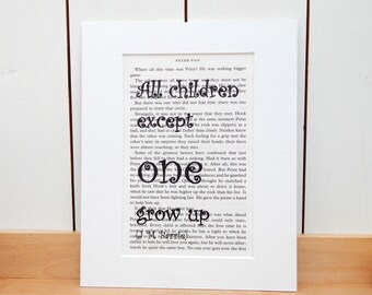 Peter Pan Book Page Quote Print,  Classic Children's Room Decor,  Nursery Wall Art