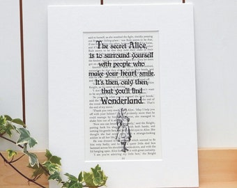 Alice in Wonderland Vintage Book Page Print, Lewis Carroll Book Quote Print, Literary Gift, Inspirational Quote Wall Art