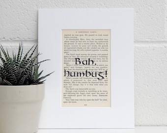 Classic Charles Dickens Vintage Book Page Quote Print, A Christmas Carol, Bah Humbug Quote, Book Lover Decor, Literary Gift, Scrooge Quote
