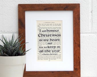Classic Charles Dickens Vintage Book Page Quote Print, A Christmas Carol, Scrooge Quote, Book Lover Decor, Literary Gift, Christmas Gift