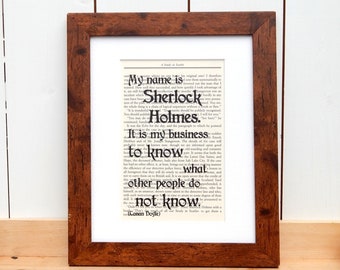 Sherlock Holmes Book Page Quote Print, Vintage Conan Doyle Book Page Print, Library Decor