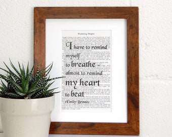 Emily Bronte Print, Wuthering Heights Vintage Book Quote Print, Literary Gift, Gothic Novel Wall Decor, Love Quote Print