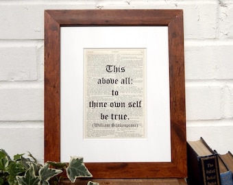 Shakespeare Hamlet Quote Print, Antique Book Page Art