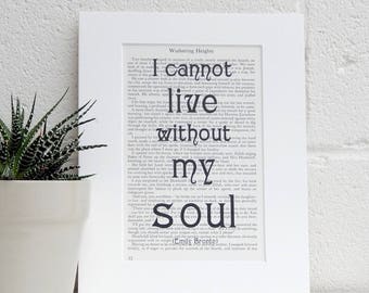 Wuthering Heights Quote Print, Emily Bronte Book Art, Gothic Decor