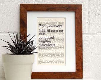 Vintage Literary Print - Antique Book Print - Romantic Wall Art - Jane Austen Pride and Prejudice Quote - Quirky Wall Art